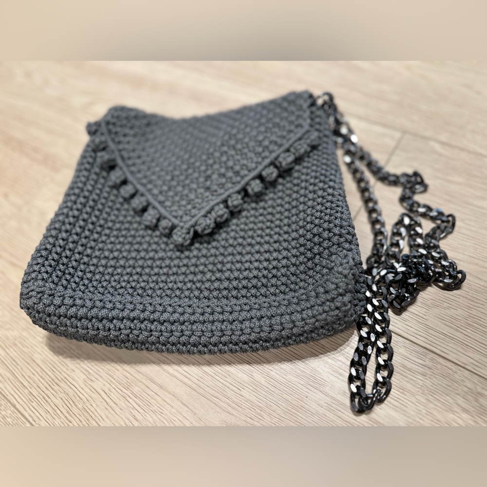 Elegant Gray Crochet Shoulder Bag